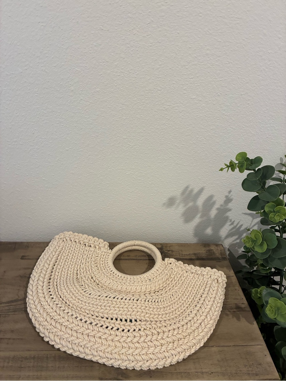 ZARA Natural Knit Half-Moon (Crescent) Bag With Round Handle.